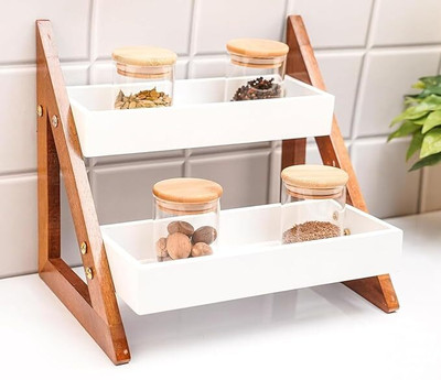 Myrra Containers Kitchen Rack Wood Multipurpose Wooden Triangluar Countertop Spice Rack