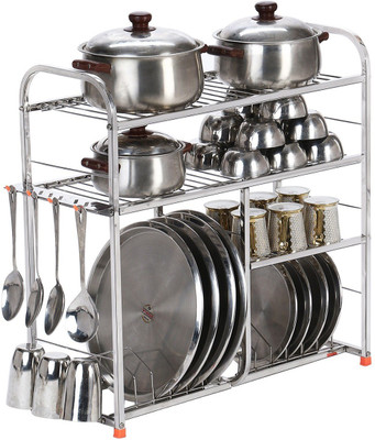 IRONTECH Utensil Kitchen Rack Steel Stainless Steel 24 x 24 Inch Wall Mount Kitchen Dish Rack/Kitchen Utensils Rack/Kitchen Organizer/Modular Kitchen Storage Rack/Utensils Rack with Plate & Cutlery Stand