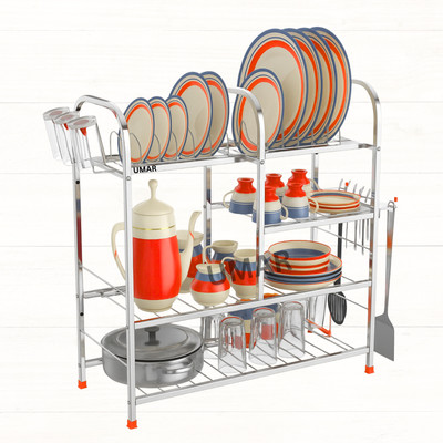 UMAR Dish Drainer Kitchen Rack Steel Multi-Layer Stainless Steel 4-Shelf Kitchen Organizer Rack | Bartan Stand Dish D