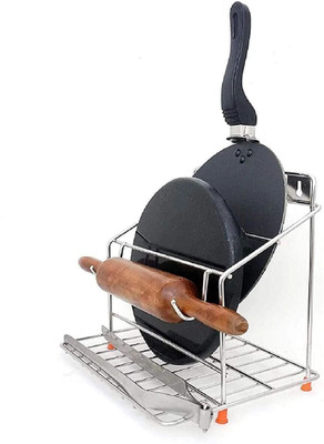 RAYVER CREATION Utensil Kitchen Rack Steel Stainless Steel Chakla/Belan/Tawa Stand|Countertop/Wall Mounted Organizer1