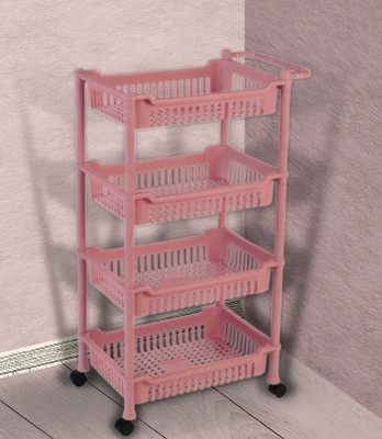 3D METRO SUPER STORE Fruits/Vegetables Kitchen Rack Plastic 4 Tier With Wheel Multipurpose Kitchen Storage Organizer Folding Rack