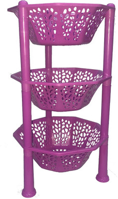 nuwi Fruits/Vegetables Kitchen Rack Plastic 3 Layer Multipurpose Basket Stand Rack pink