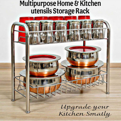 Kitchen Shine Utensil Kitchen Rack Steel 2-Tier Multipurpose Countertop Storage Rack for Jars,Spices&Essentials