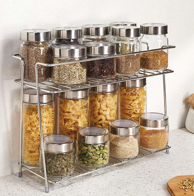Somkala Containers Kitchen Rack Steel Stainless Steel Spice 2-Tier Trolley Container Organiser/Basket