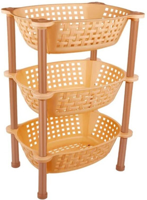 GiftyLuxe Fruits/Vegetables Kitchen Rack Plastic Multipurpose Plastic Trolley with Dish Rack for Kitchen 3 Layer