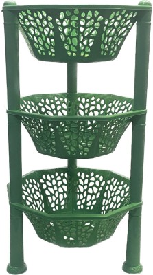 Skylii Fruits/Vegetables Kitchen Rack Plastic 3 Layer Multipurpose Basket Stand Rack green