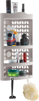 Flipkart SmartBuy Multi Purpose Plastic Corner Rack Storage Shelf for Kitchen/Living Room/Bathroom Plastic Wall Shelf(Number of Shelves - 3, Grey)