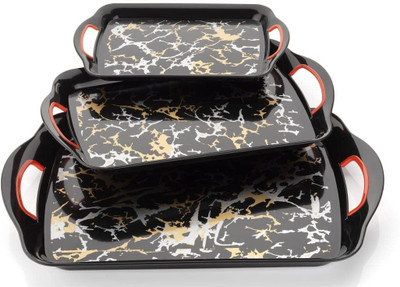 Buyerzone Multi-Use Premium Printed Rectangular Melamine Serve Ware Set of 3 Tray Serving Set(Pack of 3)