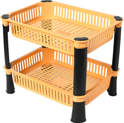 Pulsbery Fruits/Vegetables Kitchen Rack Plastic 2 Layer Multipurpose Storage Organizer Basket Rack For Kitchen