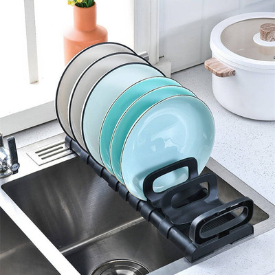 divinezon Dish Drainer Kitchen Rack Plastic Adjustable Dish Drying Rack Multi-functional Kitchen Drain Tray
