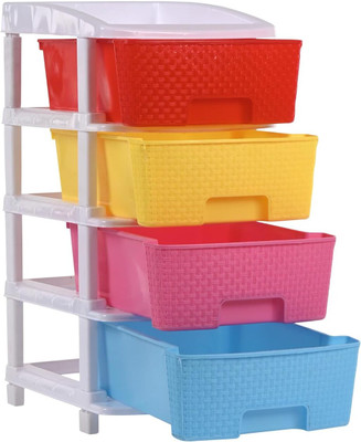 KUBER INDUSTRIES 4 Compartments Plastic Modular 4-Layer & 73 Ltr Plastic Drawer Storage Organiser | Multicolor(Multicolor)