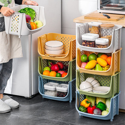 3D METRO SUPER STORE Fruits/Vegetables Kitchen Rack Plastic Fruit & Vegetable Kitchen Basket Multifunction Stackable Home Organizer Shelf