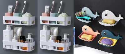 HEYMAK Containers Kitchen Rack Plastic Pack Of 8 Bathroom Storage Shelves With Fish Shape Soap Stand