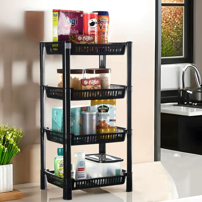 Heart Home Fruits/Vegetables Kitchen Rack Plastic 4-Layer Multipurpose Kitchen Organizer/Storage Rack | Black