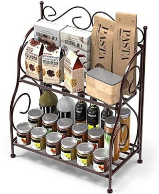 Bogenlite Containers Kitchen Rack Cast Iron Store 2-Tier Foldable Shelf Rack for Kitchen, Bathroom & Counter top, 2-Tier Standing Storage Organizer Spice Jars Bottle Shelf Holder Rack