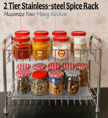 GLOCY Utensil Kitchen Rack Steel spice rack for kitchen ;storage basket,self of two,foldable,easy maintenance