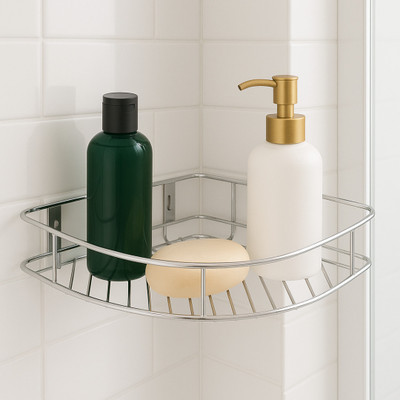 FOOZOCU Corner Shelf for Kitchen and Bathroom, Shelf Rack, Bathroom Shelf Wall Mounted Steel Wall Shelf(Number of Shelves - 1, Silver)