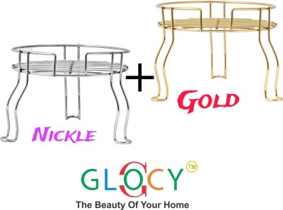 GLOCY Utensil Kitchen Rack Steel •	Matka Stand/Plant Pot Stand/Planter Stand(Pack of 2) SILVER and GOLD COLOR