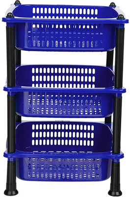 DM PLUS Popular 3 Layer Plastic Portable Modern Plastic Fruit & Vegetable Basket(Blue)