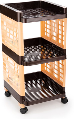 Sorath Rectangular 3 Layer Multipurpose Shelf Stand Basket Rack Trolley Plastic Kitchen Trolley(DIY(Do-It-Yourself))