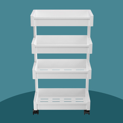 KUBER INDUSTRIES Containers Kitchen Rack Plastic 4-Layer Multipurpose Plastic Kitchen Trolley with Wheels | White