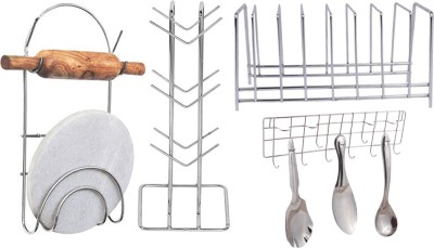 JISUN Utensil Kitchen Rack Steel Stainless Steel Chakla Belan Stand & Cup Stand & Plate Stand & Hookrail