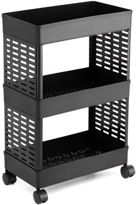 DM PLUS 3-Layer Kitchen Storage Rack with Wheels Plastic Kitchen Trolley(DIY(Do-It-Yourself))