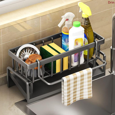 Cisily Water Dispenser Kitchen Rack Carbon Steel Multipurpose Kitchen Sink Rack with Self-Draining Tray | Storage Organizer