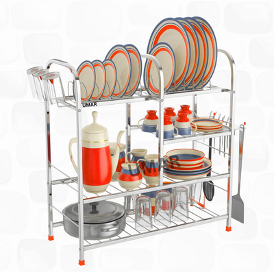 UMAR Dish Drainer Kitchen Rack Steel Elegant Stainless Steel 4-Tier Dish Rack | Kitchen Bartan Stand Multi-Layer Orga