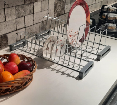 TOPAZ Plate Kitchen Rack Steel Stainless Steel (Pack of 2) Thali & Saucer Store Rack / Plate Stand (20 Inch) Kitchen Utensils / Plate partition