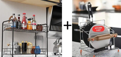 RT HOME KITCHEN Utensil Kitchen Rack Iron, Steel Value adds presents combo of 1 wall mount basket and 4 in1 chakla belan stand