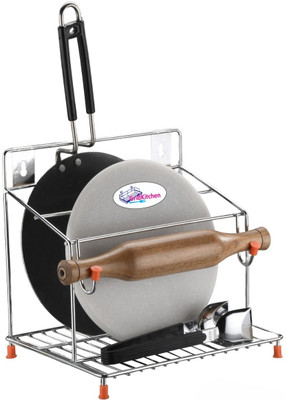 Kombuis Chakla/Belan Kitchen Rack Steel Stainless Steel 4 In 1 Kitchen Stand Tawa Chimta Chakla & Belan Stand
