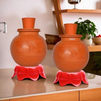 HOMESTIC Matka Kitchen Rack Plastic Multipurpose Royal Matka Stand Pot for Kitchen & Garden (Pack of 2) | (Red)