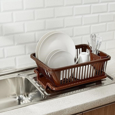 VIVED Dish Drainer Kitchen Rack Plastic 3 in 1 Large Sink Set Dish Rack Drainer DryingRack