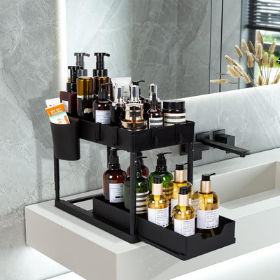 GIGMART 2 Tier Under Sliding Cabinet Basket Organizer Drawer Plastic Kitchen Trolley(DIY(Do-It-Yourself))
