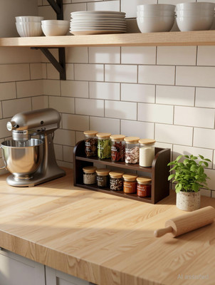 talha enterprises Containers Kitchen Rack Wood Organizer Stand 4X13X8 INCH BROWN