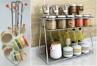 RT HOME KITCHEN Containers Kitchen Rack Steel stainless spice rack stand + orange v shape cup stand
