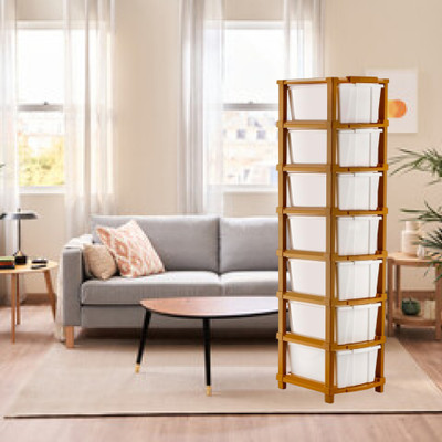 MAXTID Containers Kitchen Rack Plastic 7 Layer White Compartments Kids & Home Plastic Standing Chest of Drawers