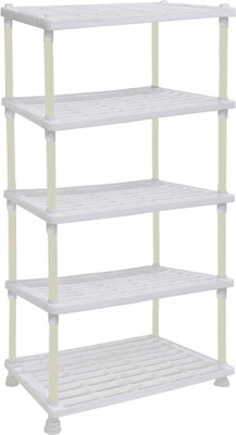 KOnline Fruits/Vegetables Kitchen Rack Plastic Multi-Tier 5-Layer White Kitchen Rack with Tray Design for Small Spaces