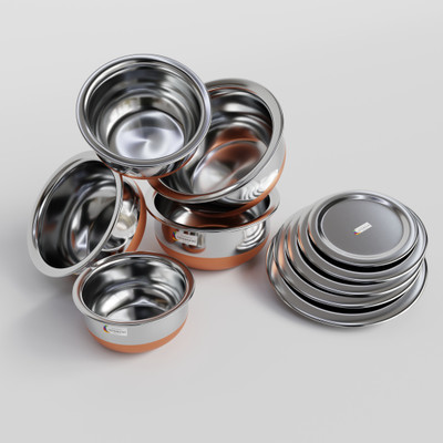 VIGSHRISE VIGNESHGENIX Copper Handi Lid with Lid 4 L capacity 20 cm diameter(Stainless Steel, Induction Bottom)
