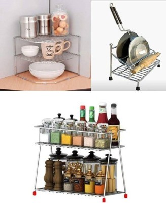 Flipkart SmartBuy Containers Kitchen Rack Steel stainless steel plate organiser with cup organiser with tawa chimta belan stand