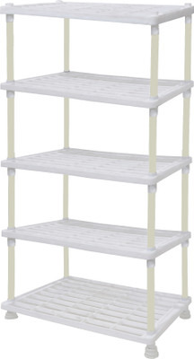 Rmerchants Fruits/Vegetables Kitchen Rack Plastic 5-Layer White Tray Design Kitchen Rack for Easy Storage