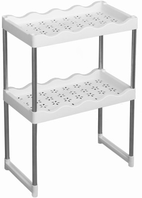 lukzer Fruits/Vegetables Kitchen Rack Plastic, Steel 2-Tier Kitchen Rack - Plastic & Steel Spice & Utensil Organizer (White)