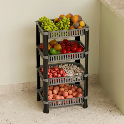 hirva creation Fruits/Vegetables Kitchen Rack Plastic 4-Layer Stackable Vegetable Storage Rack - Kitchen Organizer Stand