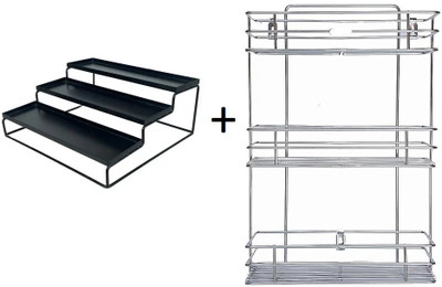 Value Adds Utensil Kitchen Rack Iron, Steel Value adds presents a combo pack of 1 tier stand and 3 step shelf rack