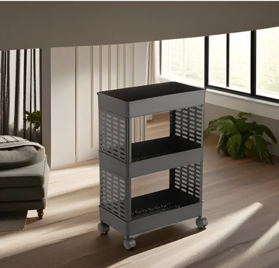 DM PLUS 3-Layer Kitchen Storage Rack with Wheels Plastic Kitchen Trolley(DIY(Do-It-Yourself))
