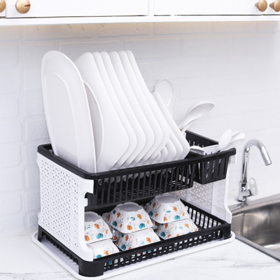 Flipkart SmartBuy Dish Drainer Kitchen Rack Plastic Kitchen Utensils Rack/Modern Kitchen Storage Rack/Kitchen Organizer/Modular Kitchen Storage Rack/Utensils Rack with Plate & Cutlery Stand Containers Kitchen Rack (Plastic)