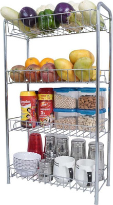 Kitchen Shine Utensil Kitchen Rack Steel Multipurpose Floortop Organizer,Spice Rack,4 Shelf Home &Kitchen Storage(Silver)