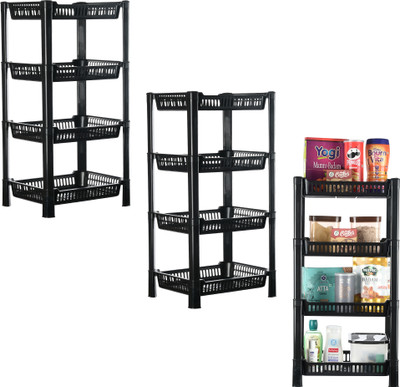 KUBER INDUSTRIES Fruits/Vegetables Kitchen Rack Plastic Pack of 3 Multipurpose 4-Layer Kitchen Organizer/Storage Rack | Black