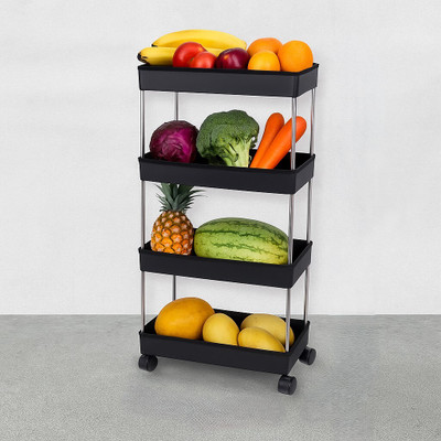 Swara Fruits/Vegetables Kitchen Rack Plastic, Steel 4 layer Fruit & vegitable rack with steel pipe kitchen trolley